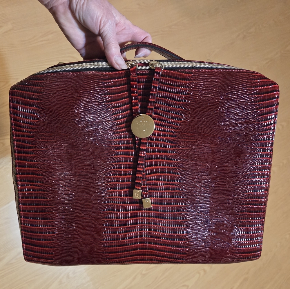 Estée Lauder Red Croc Embossed Faux Patent Leather Makeup Bag